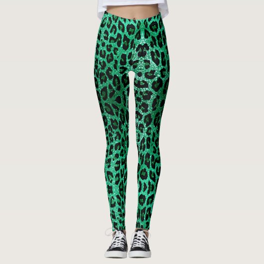 Groene Leopard Sparkle Leggings (Voorkant)
