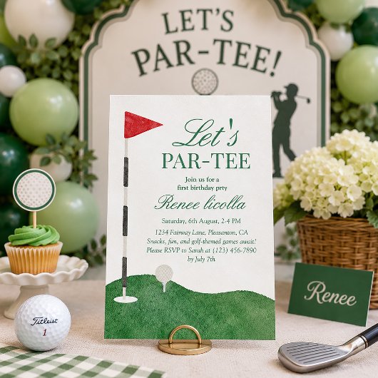 Groene 'Let's Par-Tee' golf eerste verjaardagsuitn Bedankkaart