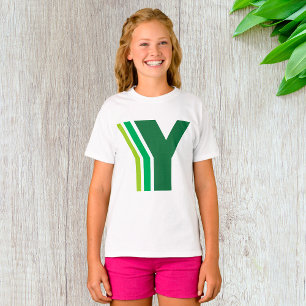 Groene Letter Y Geometrische Strepen Monogram T-shirt