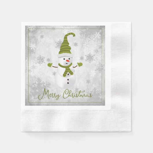 Groene Leuke Sneeuwman Papier Servet (Voorkant)