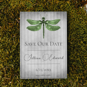 Groene Libel met Edelstenen Save the Date Aankondiging