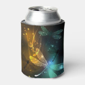 Groene lichtgevende libel vlucht blikjeskoeler (Blikje Voorkant)