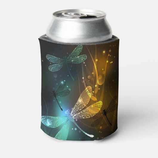 Groene lichtgevende libel vlucht blikjeskoeler (Blikje Achterkant)