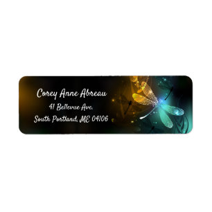 Groene lichtgevende libel vlucht etiket