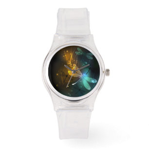 Groene lichtgevende libel vlucht horloge