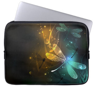 Groene lichtgevende libel vlucht laptop sleeve