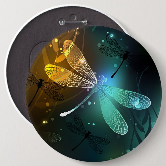 Groene lichtgevende libel vlucht ronde button 6,0 cm (Voorkant /achterkant)