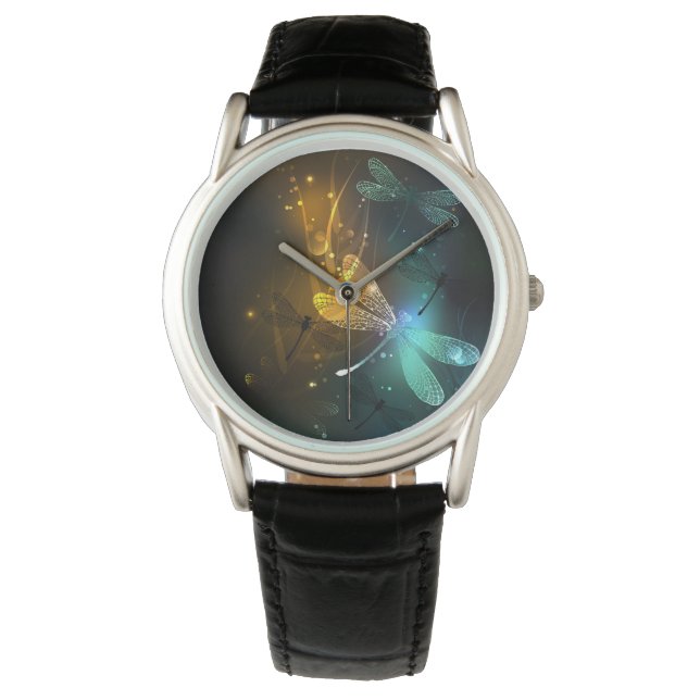 Groene lichtgevende libellen vlucht horloge (Voorkant)