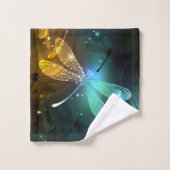 Groene lichtgevende libelvlucht bad handdoek (Wasdoekje)