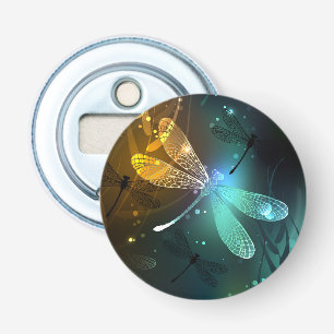 Groene lichtgevende libelvlucht button flesopener