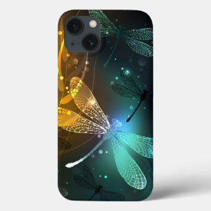 Groene lichtgevende libelvlucht iPhone 13 hoesje