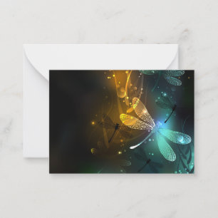 Groene lichtgevende libelvlucht notitiekaartje