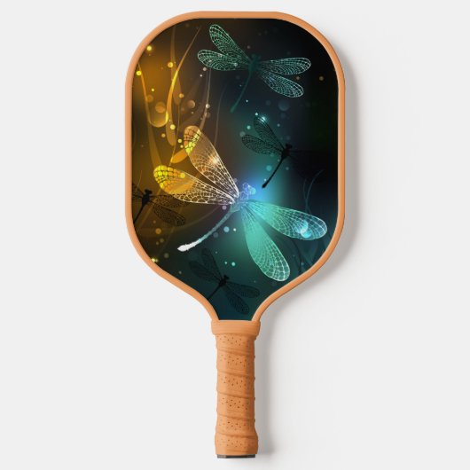 Groene lichtgevende libelvlucht pickleball paddle (Voorkant)