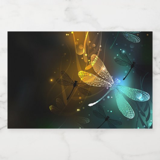 Groene lichtgevende libelvlucht sparkling wijnetiket (Enkel label)