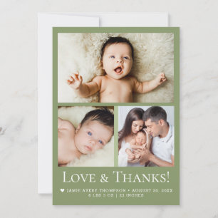 Groene Liefde & Dank Baby Foto Geboorteaankondigin Bedankkaart