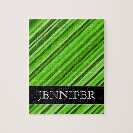 Groene lijnen/strips Patroon + aangepaste naam Puz Legpuzzel (Verticaal)