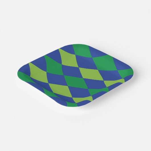 Groene Lime Groene Diamant Geruite Patroon Papieren Bordje (Gebogen)
