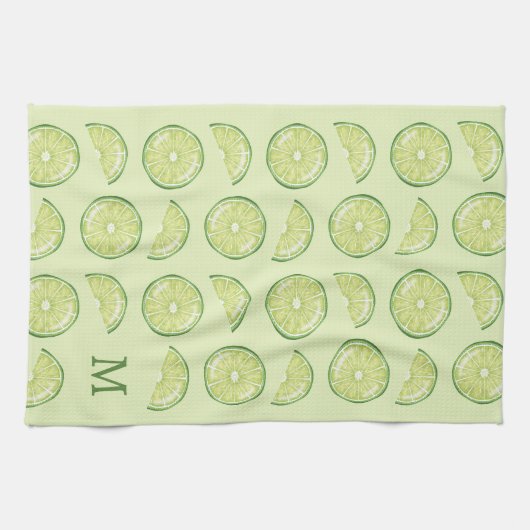 Groene Limoen Citrusvruchten met aangepaste monogr Theedoek (Horizontaal)