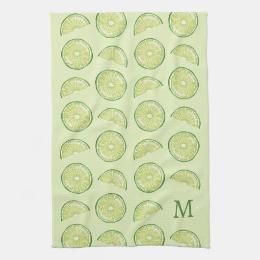 Groene Limoen Citrusvruchten met aangepaste monogr Theedoek (Verticaal)