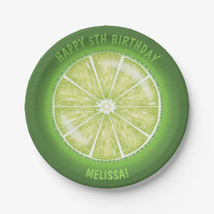 Groene Limoen Fruit Slice Illustratie Verjaardag Papieren Bordje