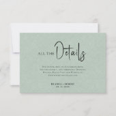 Groene Linnen Eenvoudige Zwarte Script Trouwdetail Kaart (Voorkant)