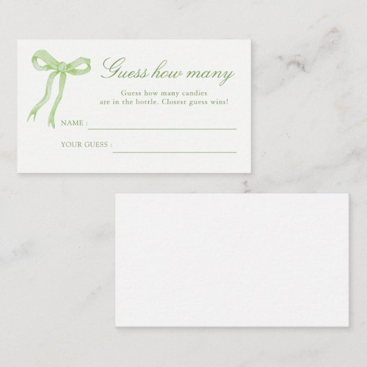 Groene lint bruiloft bruidsshower Raad hoeveel kaa Informatiekaartje (Voorkant / Achterkant)