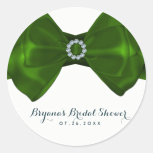 Groene lint & diamanten bruidsdouche elegant ronde sticker