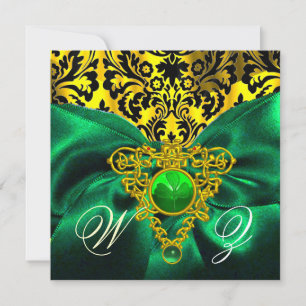 GROENE LINT GOUDE KELTISCHE HART DAMAST MONOGRAM KAART