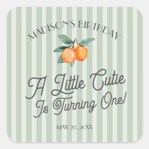 Groene Little Cutie Pastel Citrus Verjaardag Envel Vierkante Sticker