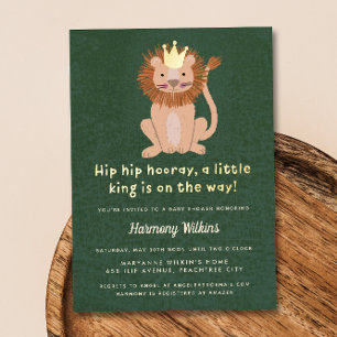 Groene Little King Leeuwenjongens Baby Shower Uitn Folie Uitnodiging