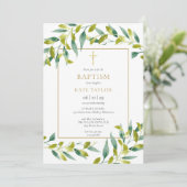 Groene Lofwerk Doop Uitnodiging (Staand voorkant)
