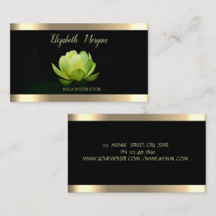 Groene Lotus Bloem Gouden Streep Zwarte Yoga Visitekaartje