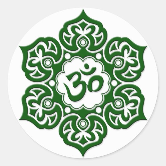 Groene Lotus Bloem Om op Wit Ronde Sticker (Voorkant)