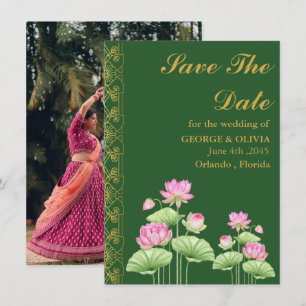 Groene Lotusbloem Indiase Trouwdag Save the Date