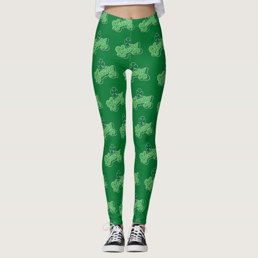 Groene Lucky Clover Leaf St. Patrick's Day Leggings (Voorkant)