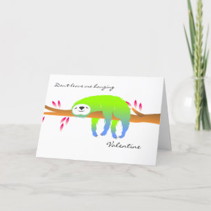 Groene luiaard laat me niet hangen valentijnskaart feestdagen kaart