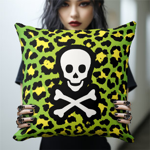 Groene luipaard Print Jolly Roger Pirate Edgy Punk Kussen