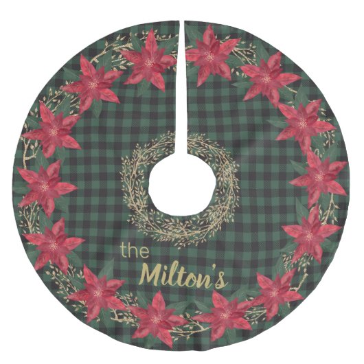 Groene lumberjack pset en monogrammen van Poinsett Kerstboom Rok (Voorkant)