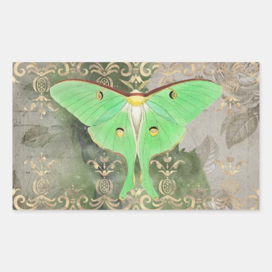 Groene Luna Moth Rechthoekige Sticker (Voorkant)