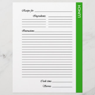 Groene LUNCH tweezijdige Recipe Pages