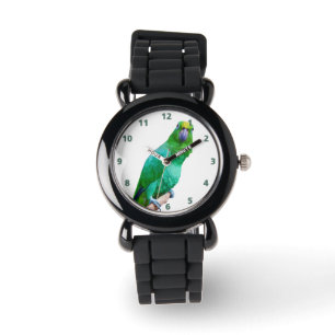 Groene Macaw Parrot op een  Limb Horloge