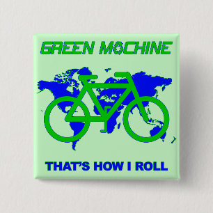 Groene machine vierkante button 5,1 cm