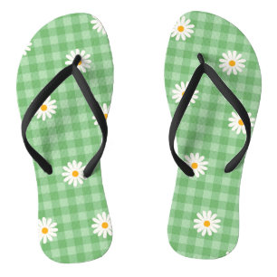 Groene Madeliefje Geruit Gingham Rut Bloem Motief Teenslippers