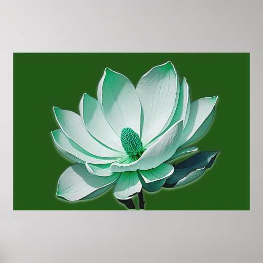 Groene Magnolia Bloem Waterverf Wall Art Print (Voorkant)
