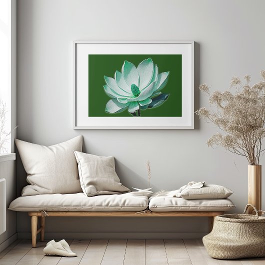 Groene Magnolia Bloem Waterverf Wall Art Print