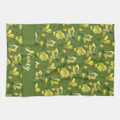 Groene Magnolia Bloemen gepersonaliseerd Theedoek (Horizontaal)