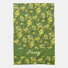 Groene Magnolia Bloemen gepersonaliseerd Theedoek