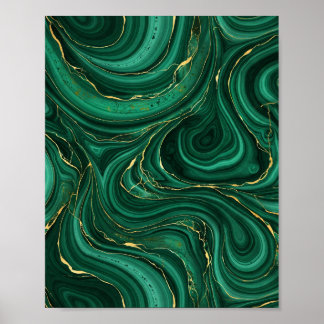 Groene malachiet en gouden wervelende kunstposter poster