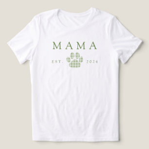 Groene Mama Gingham Paw Print Verjaardag Tri-Blend Shirt