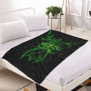Groene Man Fae Bladeren Zwart Fleece Deken